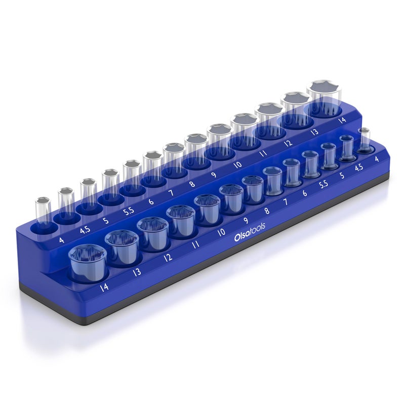 Olsa Tools Magnetic Socket Holder | 1/4-inch Drive | Metric | Blue | Holds 26 Sockets | Professional Quality Tools Organizer - Image 1